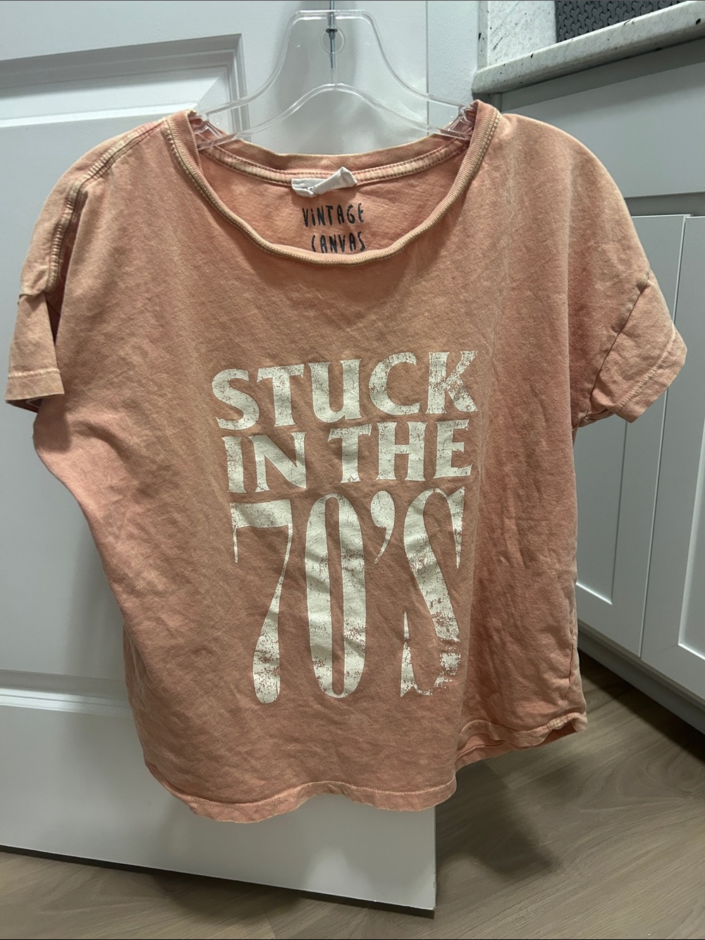 Vintage Canvas Peach Short Sleeve Graphic Tee - 'Stuck in the 70's'